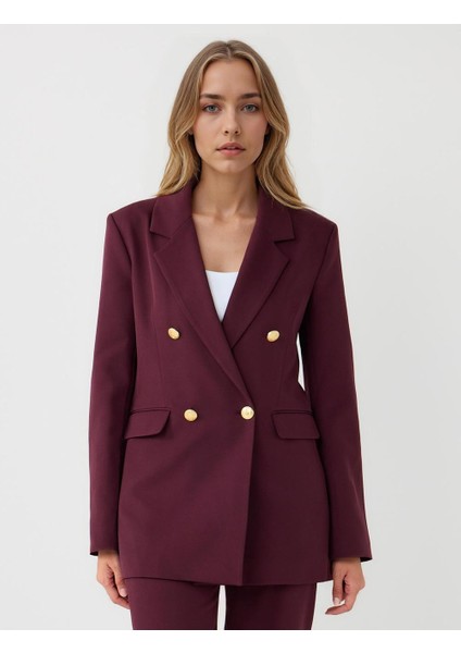 Bordo Metal Düğme Detaylı Gabardin Ceket