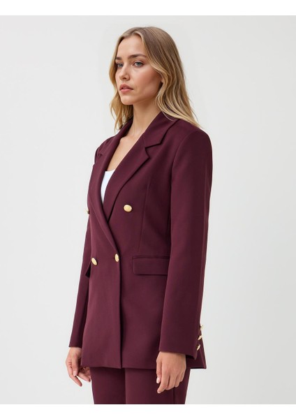 Bordo Metal Düğme Detaylı Gabardin Ceket modelleri