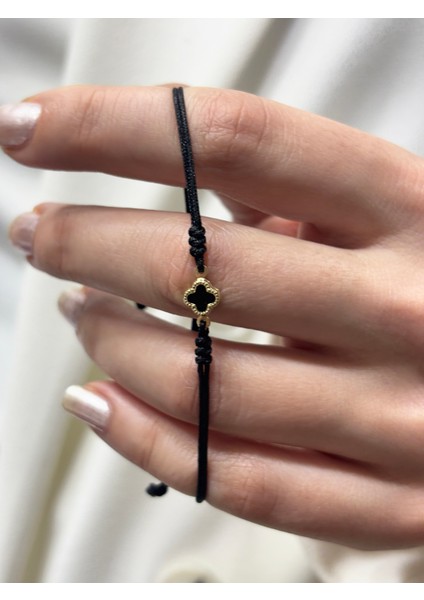 14 Ayar Altın Mini Taşlı Yonca Ip Bileklik