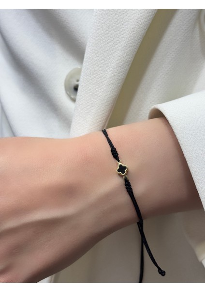 14 Ayar Altın Mini Taşlı Yonca Ip Bileklik fiyatları