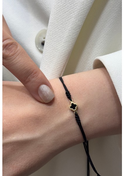 14 Ayar Altın Mini Taşlı Yonca Ip Bileklik modelleri