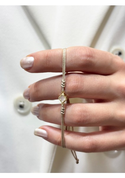 14 Ayar Altın Mini Taşlı Yonca Ip Bileklik