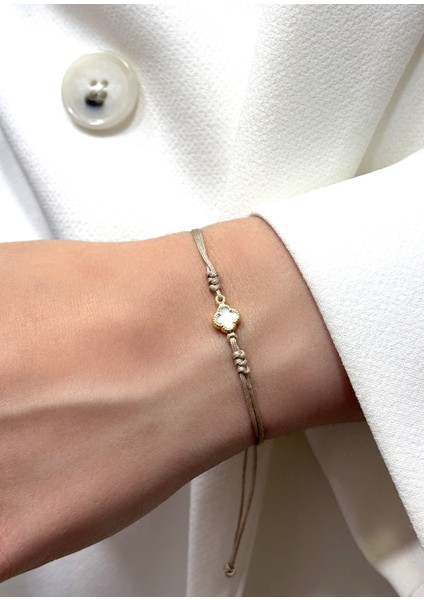 14 Ayar Altın Mini Taşlı Yonca Ip Bileklik fiyatları