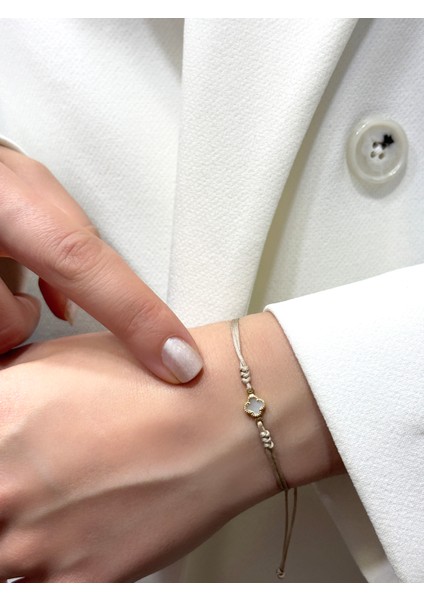 14 Ayar Altın Mini Taşlı Yonca Ip Bileklik modelleri