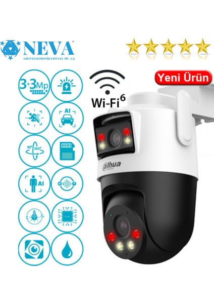 WPT1339DD-SW-3E2-PV 3mp+3mp Çift Kameralı H265+ Wifi Sesli Konuşmalı Akıllı Ip Pt Kamera