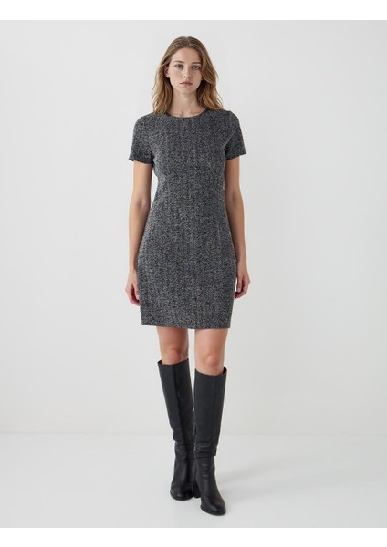Gri Melanj Yuvarlak Yaka Kısa Kollu Örme Elbise fiyatları
