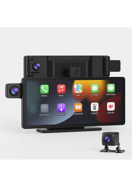 3 Kameralı Carplay & Android Auto Dokunmatik Araç Kameralı Multimedya Ekran – 2k Ön + 1080P Arka/iç Kamera, Gps Navigasyon, Eşzamanlı Bölünmüş Ekran, Sesli Komut & Bluetooth
