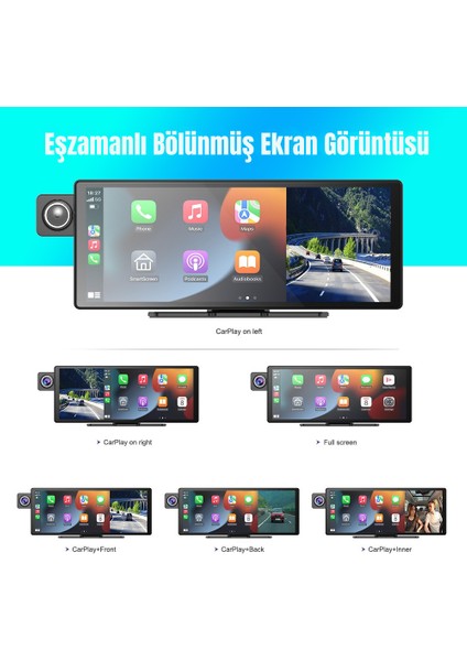 3 Kameralı Carplay & Android Auto Dokunmatik Araç Kameralı Multimedya Ekran – 2k Ön + 1080P Arka/iç Kamera, Gps Navigasyon, Eşzamanlı Bölünmüş Ekran, Sesli Komut & Bluetooth fiyatları
