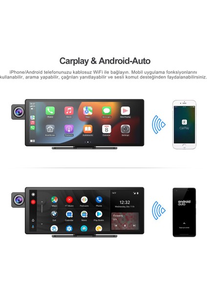 3 Kameralı Carplay & Android Auto Dokunmatik Araç Kameralı Multimedya Ekran – 2k Ön + 1080P Arka/iç Kamera, Gps Navigasyon, Eşzamanlı Bölünmüş Ekran, Sesli Komut & Bluetooth fırsatları