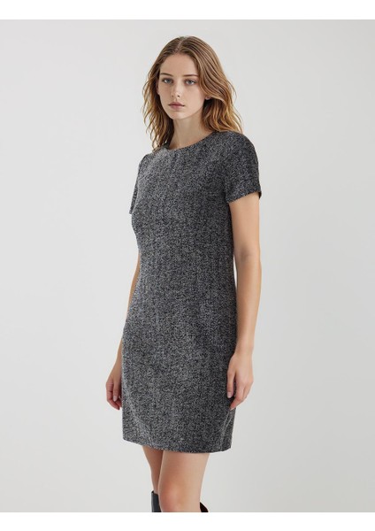 Gri Melanj Yuvarlak Yaka Kısa Kollu Örme Elbise modelleri