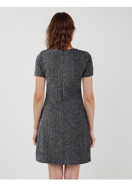 Gri Melanj Yuvarlak Yaka Kısa Kollu Örme Elbise indirimleri