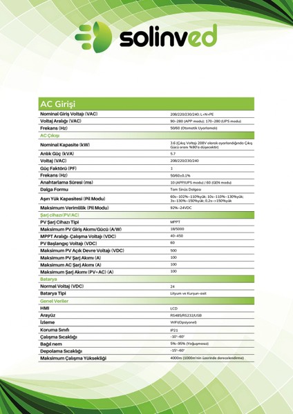 3.6 Kw Gordion Serisi Mppt Off-Grid Inverter modelleri