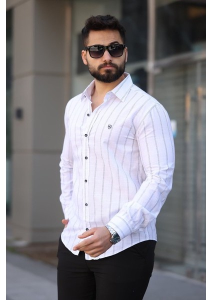 Erkek Pamuklu Çizgi Desenli Gömlek