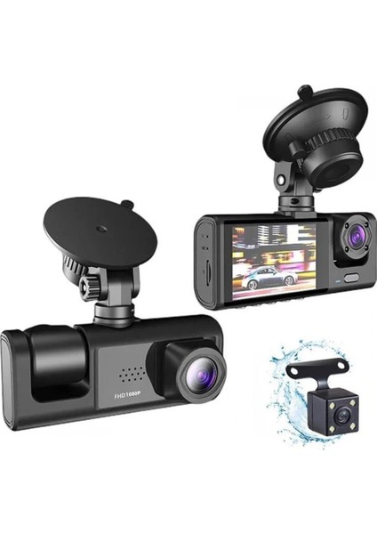 1080P Ön-Arka 3 Kameralı 2.0”hd Ekran ve G Sensörlü Akıllı Araç Kamerası