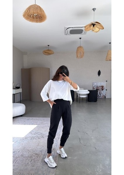 Kadın Scuba Modal Paça Manşet Pileli Pantolun modelleri