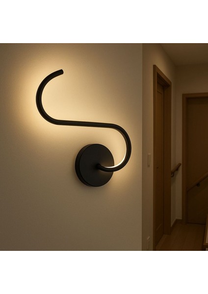 Kıvrım Siyah Kasa Beyaz Ledli Aplik