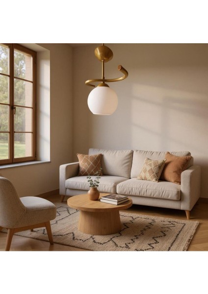 Hestia Gold Kasa Beyaz Cam Tekli Avize