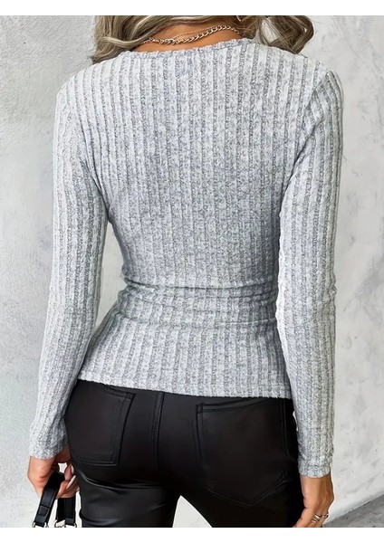 Kadın Uzun Kollu Kruvaze Yaka Yandan Düğme Detaylı Şardonlu Kaşkorse Bluz modelleri
