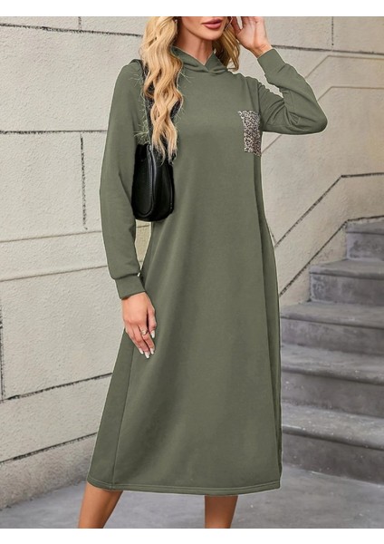 Kadın Uzun Kollu Kapşonlu Cep Detaylı Viskon Iki Iplik Maxi Elbise modelleri