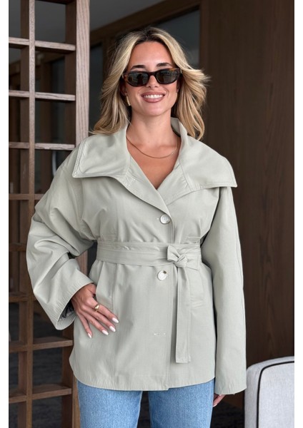 Mint Katalina Kuşaklı Kısa Trençkot - 7002