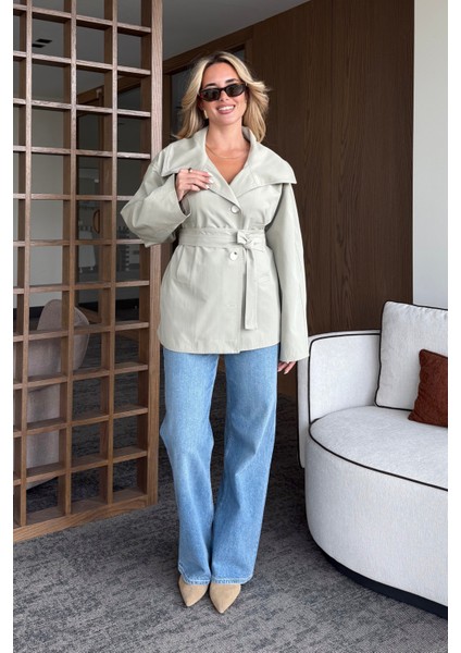 Mint Katalina Kuşaklı Kısa Trençkot - 7002 indirimleri