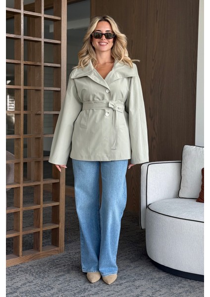 Mint Katalina Kuşaklı Kısa Trençkot - 7002 fiyatları