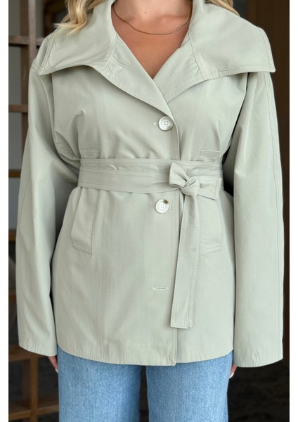 Mint Katalina Kuşaklı Kısa Trençkot - 7002 fırsatları