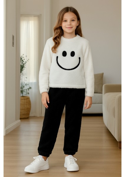 Kız - Erkek Çocuk Gülen Yüz Nakışlı Kışlık Peluş Takım AK4006 modelleri