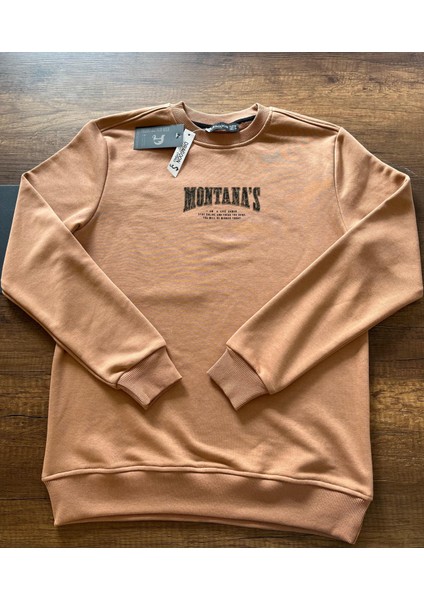 Rahat Kesim Montana’s Yazılı Sweatshirt – Unisex Karamel