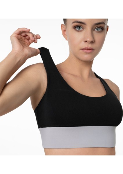 Siyah Gri Yüksek Destekli Sırt Detaylı Kaplı Spor Sütyeni fiyatları