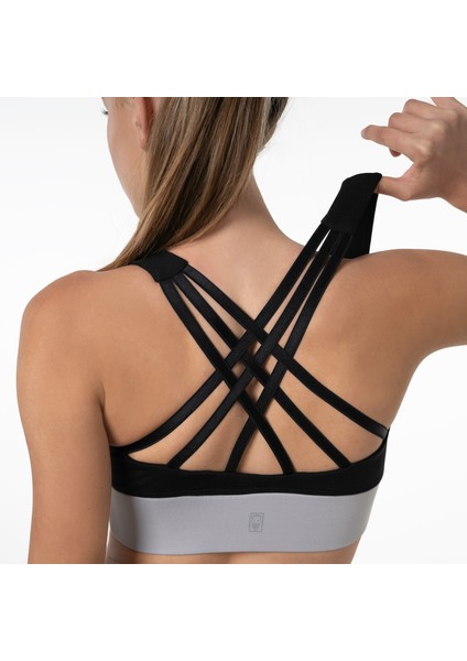 Siyah Gri Yüksek Destekli Sırt Detaylı Kaplı Spor Sütyeni modelleri