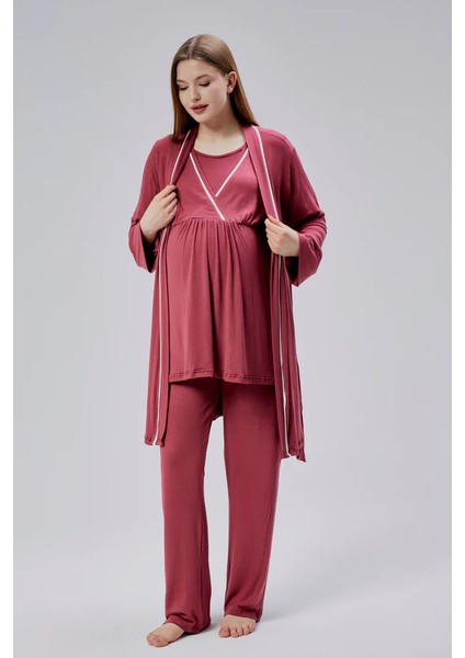 Pamuklu Kruvaze Yaka Lohusa ve Günlüğe Uygun Pijama Sabahlık Takımı