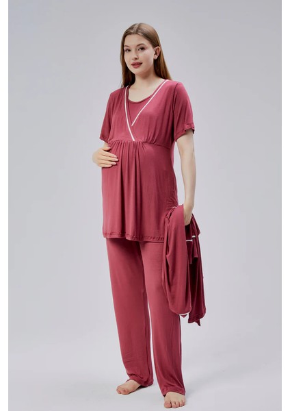 Pamuklu Kruvaze Yaka Lohusa ve Günlüğe Uygun Pijama Sabahlık Takımı fırsatları