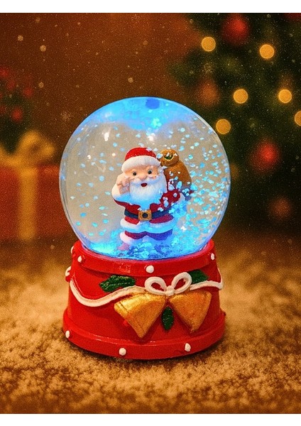 2026 Yılbaşı LED Işıklı Hediye Torbalı Noel Baba Kar Küresi – 9 cm Yılbaşı Temalı Dekoratif Süs 47