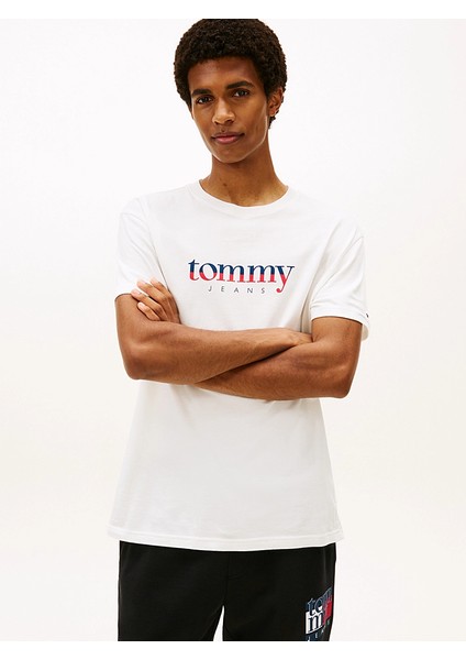 Tommy Hılfıger Erkek Marka Logolu Bisiklet Yakalı Pamuklu Beyaz1 T-Shirt DM0DM21978 Ybl