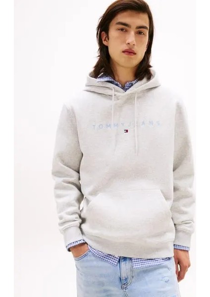 Tommy Hılfıger Erkek Marka Logolu Kapüşonlu Organik Pamuklu Kanguru Ceplli Günlük Kullanıma Uygun Füme Sweatshirt DM0DM20746 P09