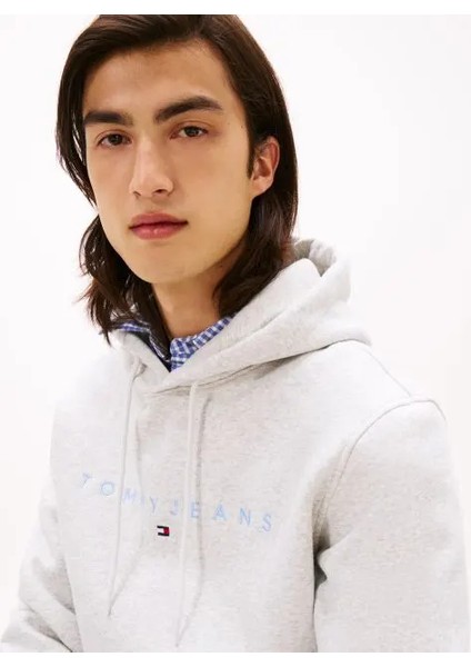 Tommy Hılfıger Erkek Marka Logolu Kapüşonlu Organik Pamuklu Kanguru Ceplli Günlük Kullanıma Uygun Füme Sweatshirt DM0DM20746 P09 fiyatları