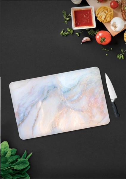 Mermer Görünümlü Çok Renkli Cam Kesme ve Sunum Tahtası fırsatları