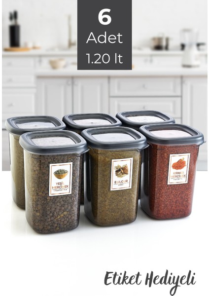 6'lı Sızdırmaz Bakliyat Saklama Kabı, 1200 Ml, Derin Dondurucu ve Mikrodalga Uyumlu