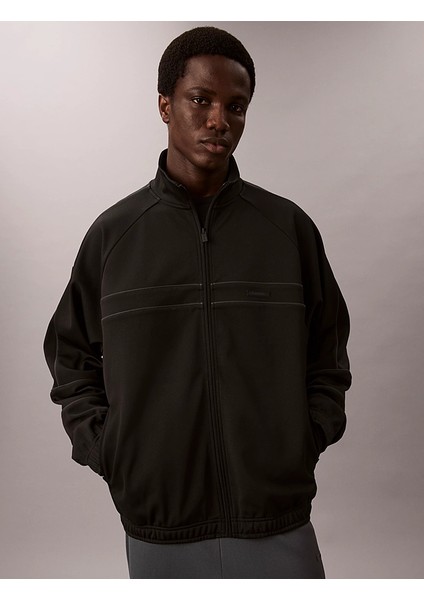 Calvın Kleın Erkek Marka Logolu Dik Yakalı Regular Fit Geri Dönüştürülmüş Polysterli Günlük Kullanıma Uygun Siyah Sweatshirt LVGMF5W311 Ub1