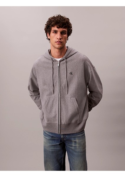 Calvın Kleın Erkek Marka Logolu Full Fermuarlı Kapüşonlu Günlük Kullanıma Uygun Gri1 Sweatshirt LV04RD232G P7E
