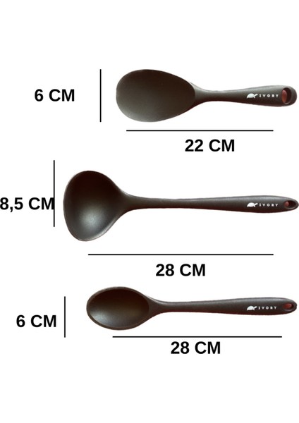 Sert Uçlu Isıya Dayanıklı, Yapışmaz, Yanmaz Silikon Kaşık Seti, 3 Parça, Siyah fiyatları
