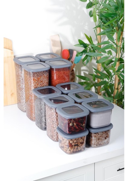 12'li Kare Saklama Kabı Seti, 0,55LT, 1,2lt ve 1,75LT, Antrasit Renk fiyatları