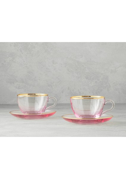 Pembe 4'lü Çay Fincanı Takımı, 2 Kişilik, Şık ve Zarif Tasarım
