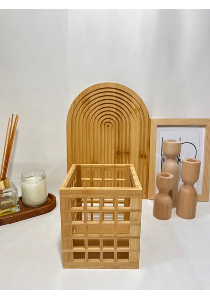 Kare Bambu Organizer, Kaşıklık ve Düzenleyici Kutusu, Kahverengi fiyatları