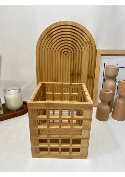 Kare Bambu Organizer, Kaşıklık ve Düzenleyici Kutusu, Kahverengi modelleri