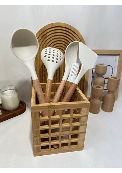 Kare Bambu Organizer, Kaşıklık ve Düzenleyici Kutusu, Kahverengi fırsatları