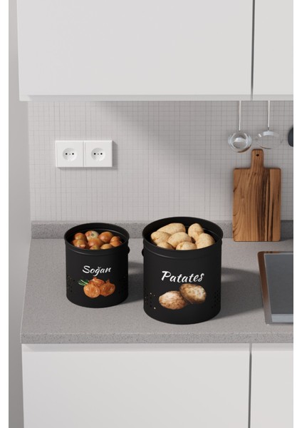 Çift Katlı Siyah Metal Sebze Kovası, Pratik ve Şık Depolama Çözümü fiyatları