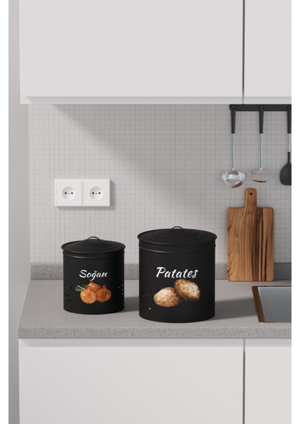 Çift Katlı Siyah Metal Sebze Kovası, Pratik ve Şık Depolama Çözümü modelleri