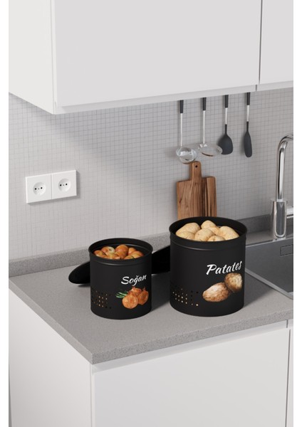Çift Katlı Siyah Metal Sebze Kovası, Pratik ve Şık Depolama Çözümü fırsatları